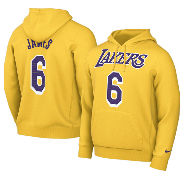 Men's Yellow Los Angeles Lakers #6 LeBron James 2021 Pullover Hoodie